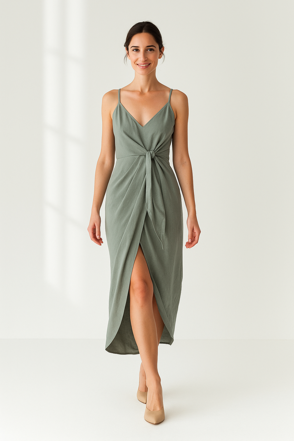 Robe Longue Femme | Nœud Taille | Fines Bretelles et Élégance Fluide