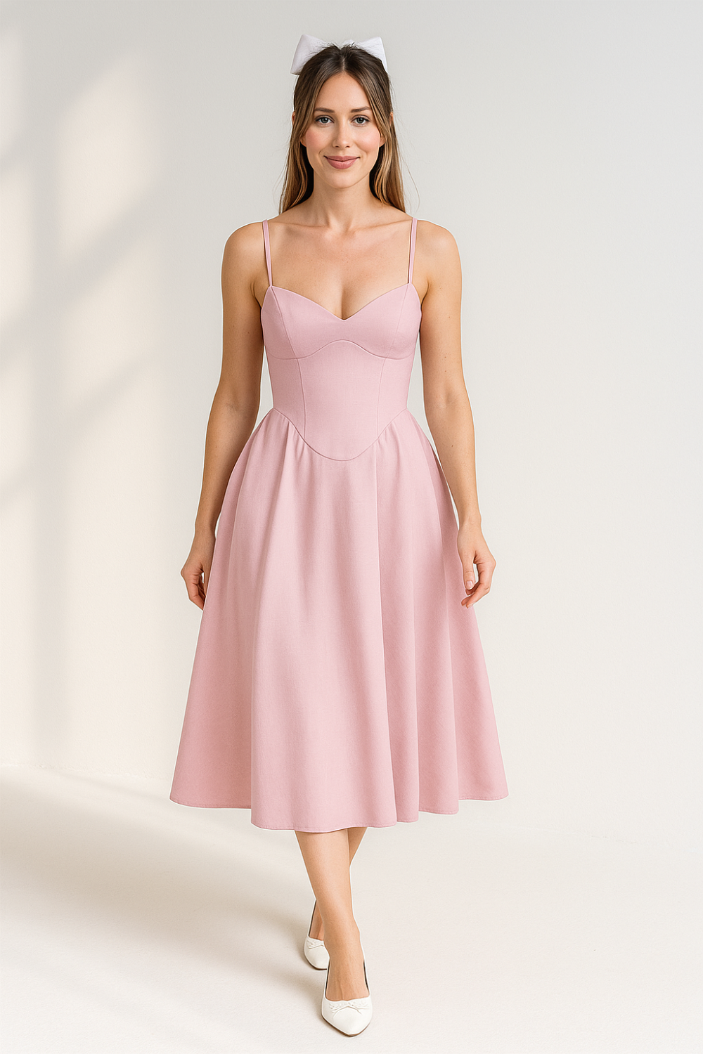 Robe Mi-Longue Femme | Corset Élégant | Bretelles Fines et Fluide