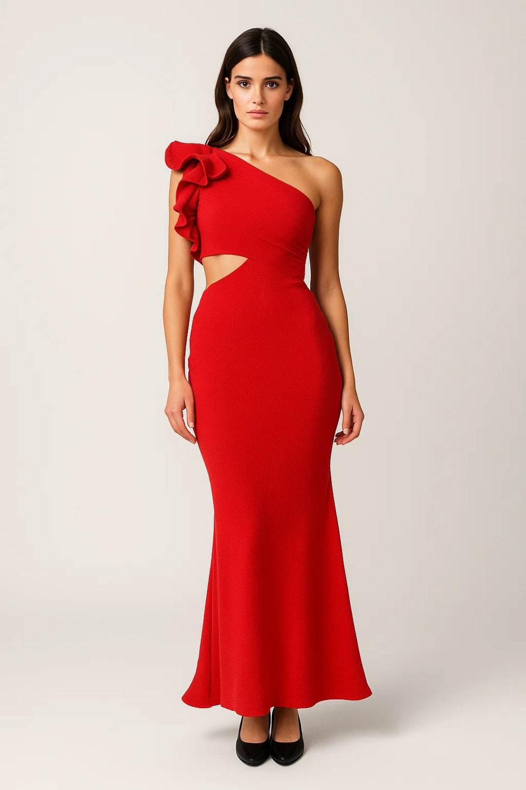 Robe Asymétrique Volantée | Fendue et Cintrée | Élégance Sculpturale