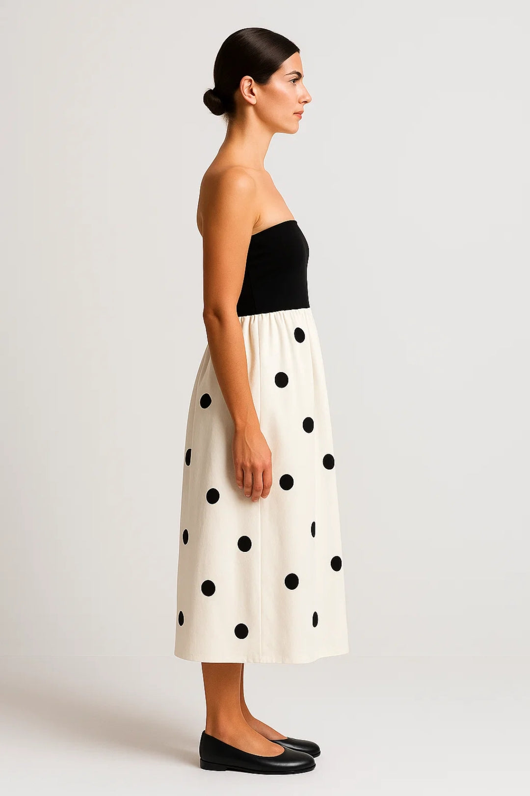 Robe Bustier Longue | Taille Haute | Motif à Pois