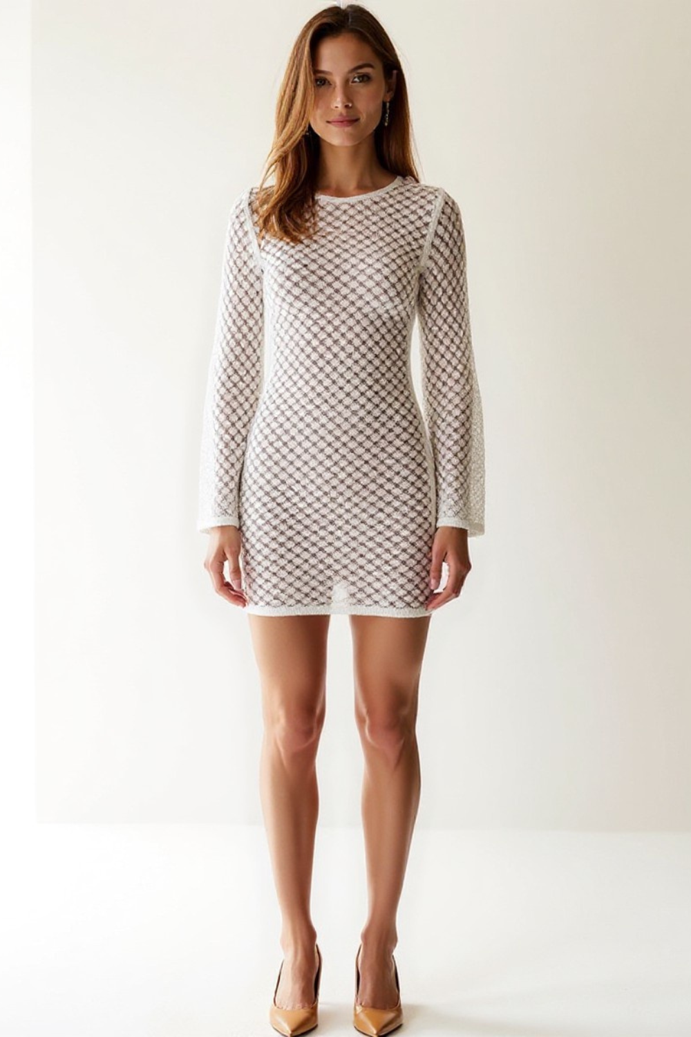 Robe Courte Femme | Crochet Ajouré | Manches Évasées et Effet Filet