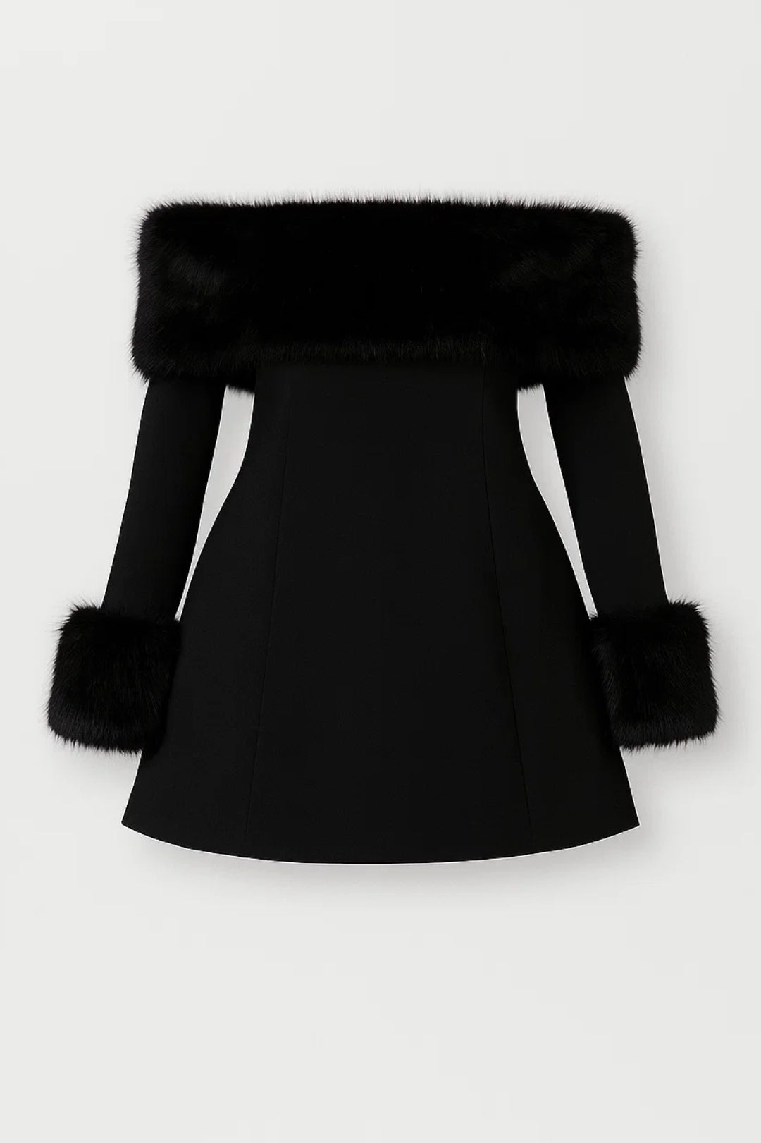 Robe Courte Épaules Dénudées | Élégante | Détails en Fausse Fourrure