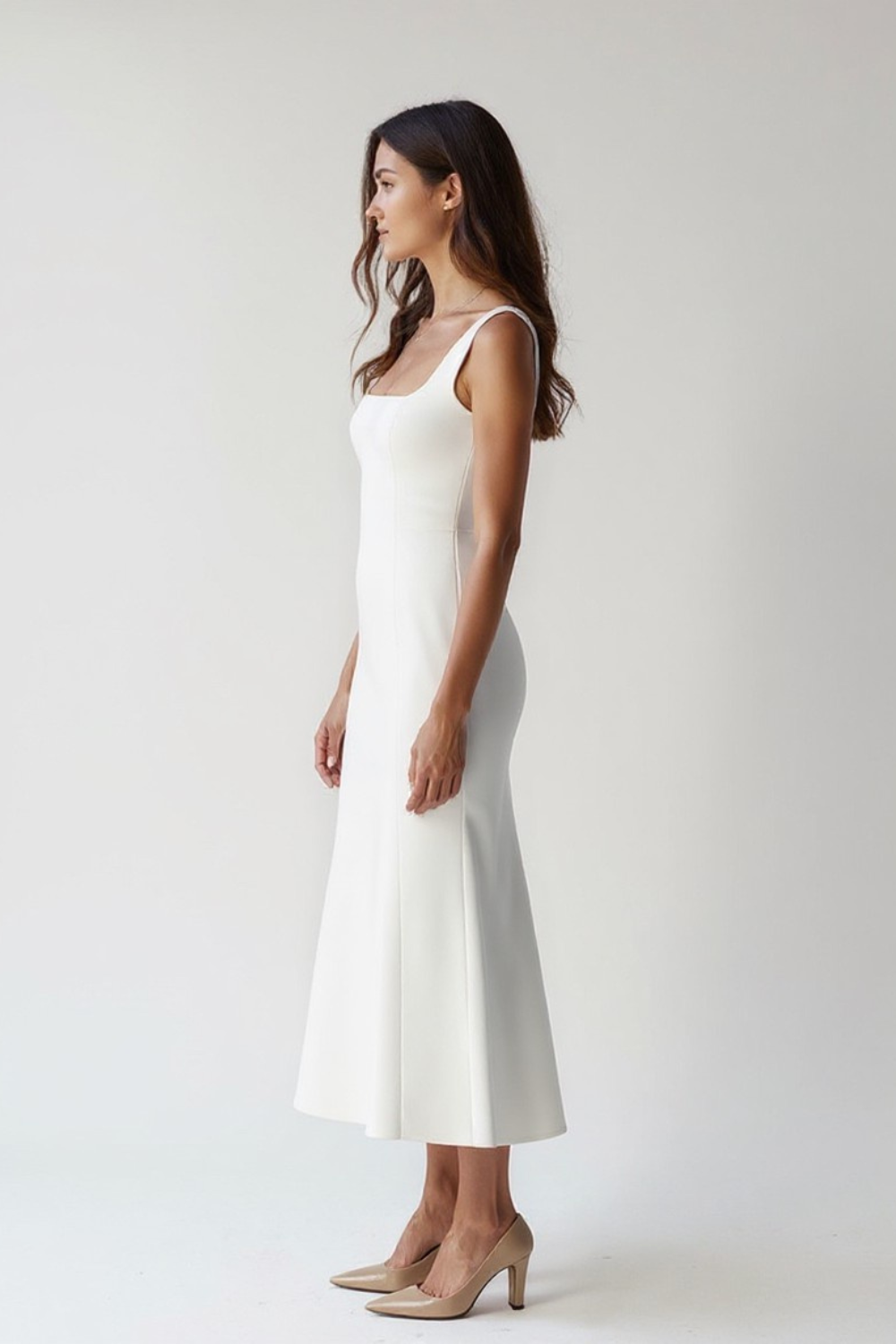 Robe Évasée Femme | Encolure Carrée Élégante | Tissu Fluide Stretch