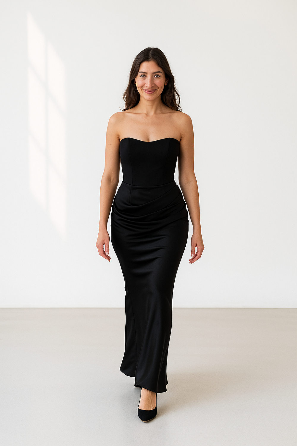 Robe Longue Femme | Bustier Élégant | Drapé Fluide et Sophistiqué