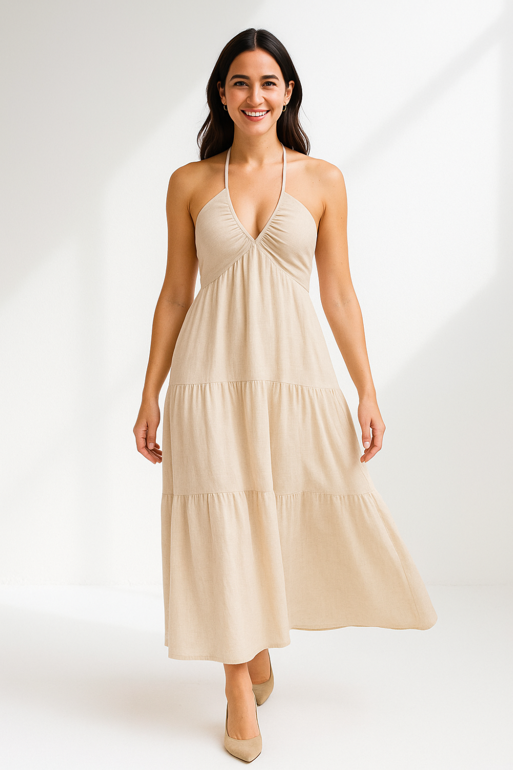 Robe Longue d’Été Femme | Bretelles Nouées | Tissu Léger Fluide