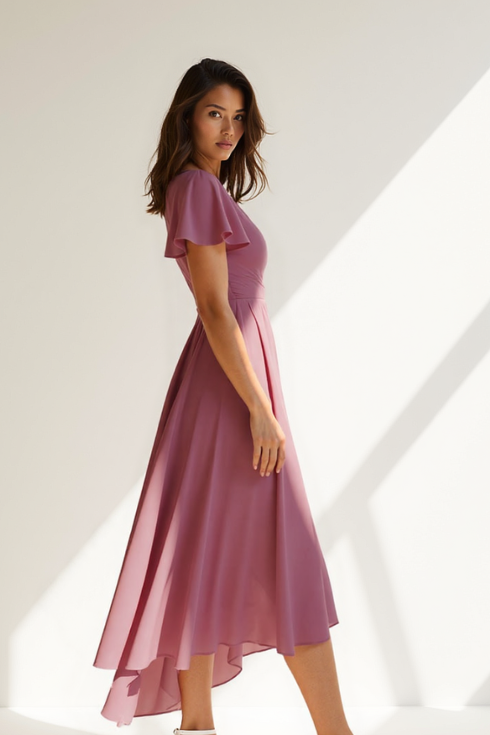 Robe Midi Femme | Décolleté Cache-Cœur | Voile Fluide en Chiffon