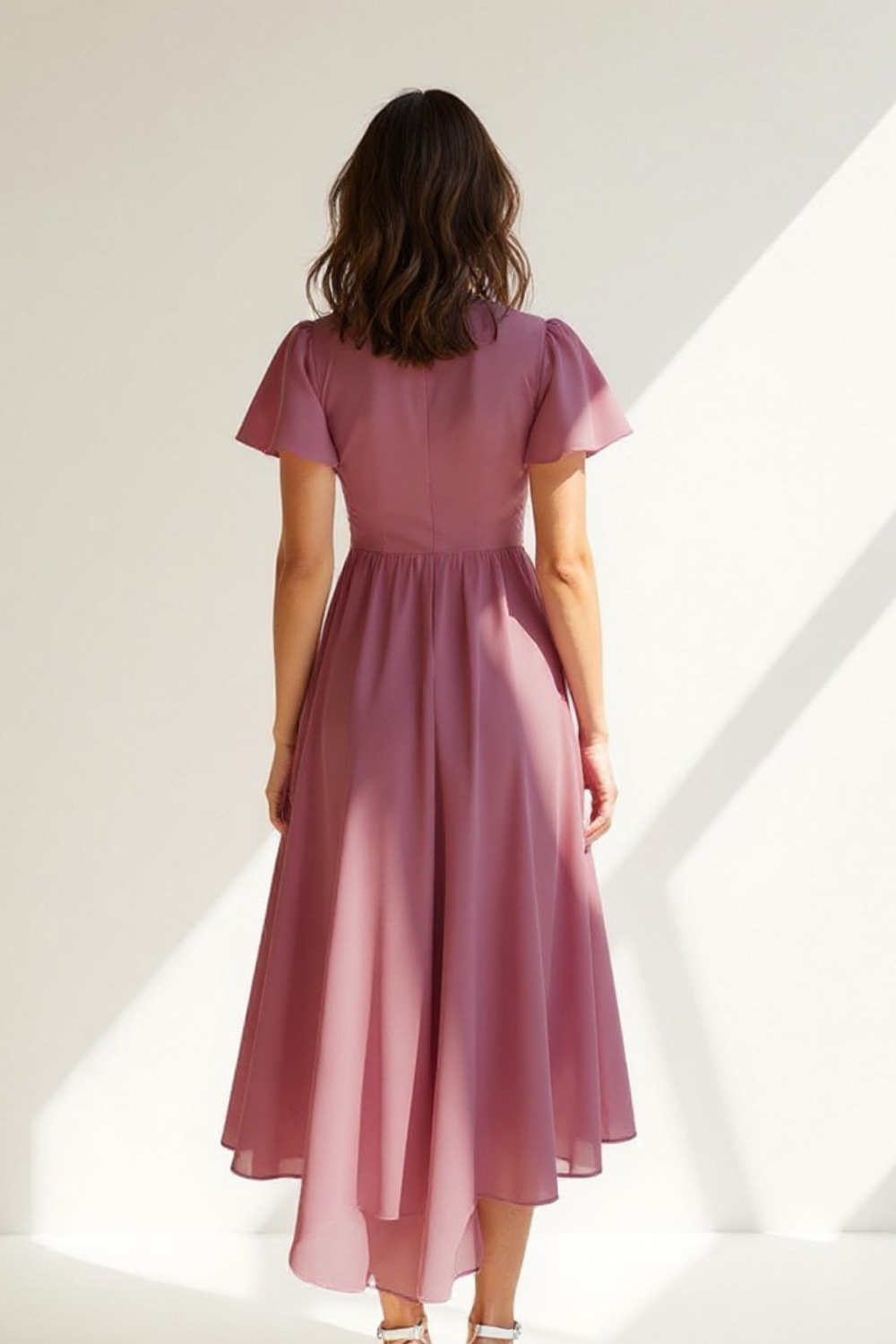 Robe Midi Femme | Décolleté Cache-Cœur | Voile Fluide en Chiffon
