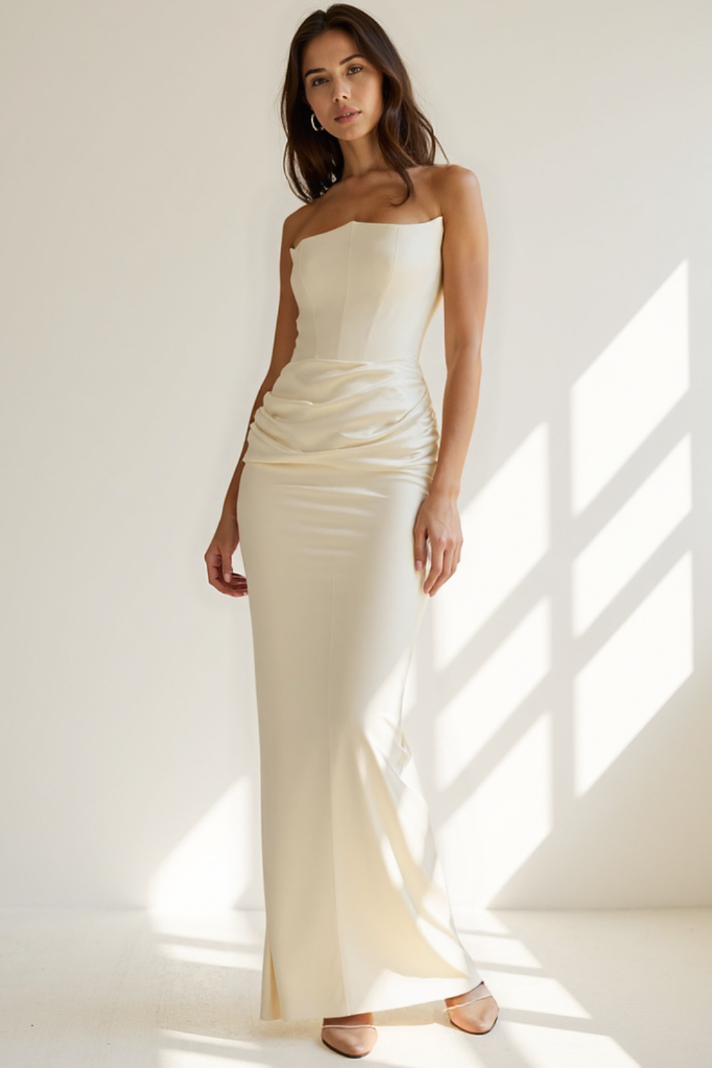 Robe Longue Femme | Bustier Élégant | Drapé Fluide et Sophistiqué