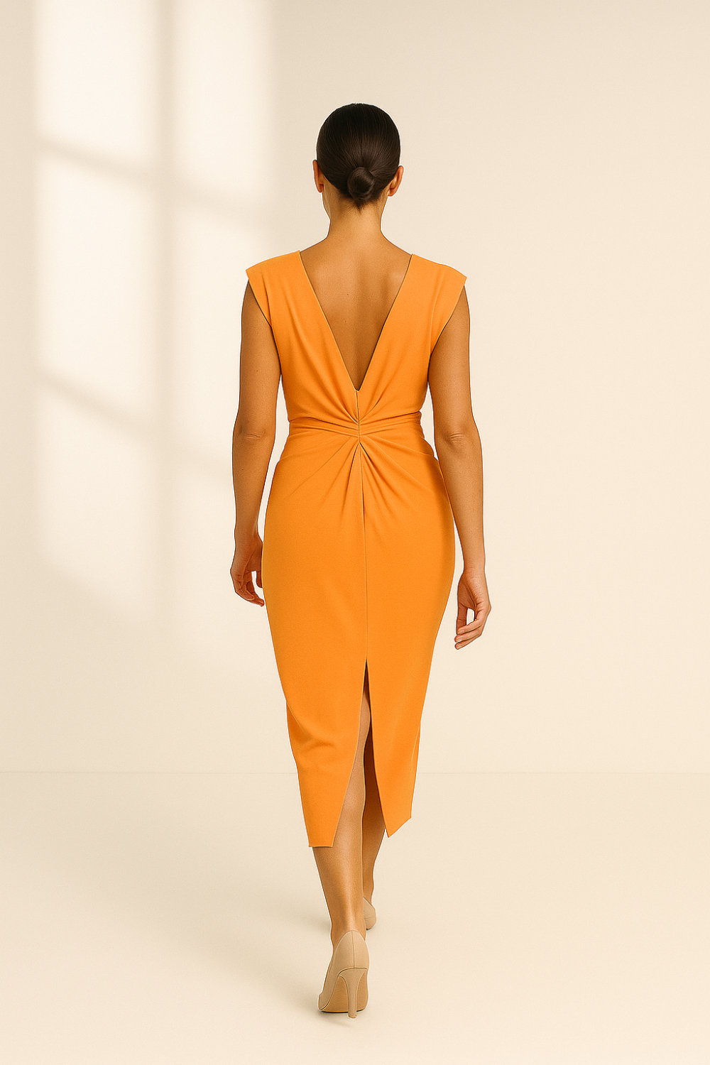 Robe Midi Femme | Drapée Structurée | Épaules Marquées