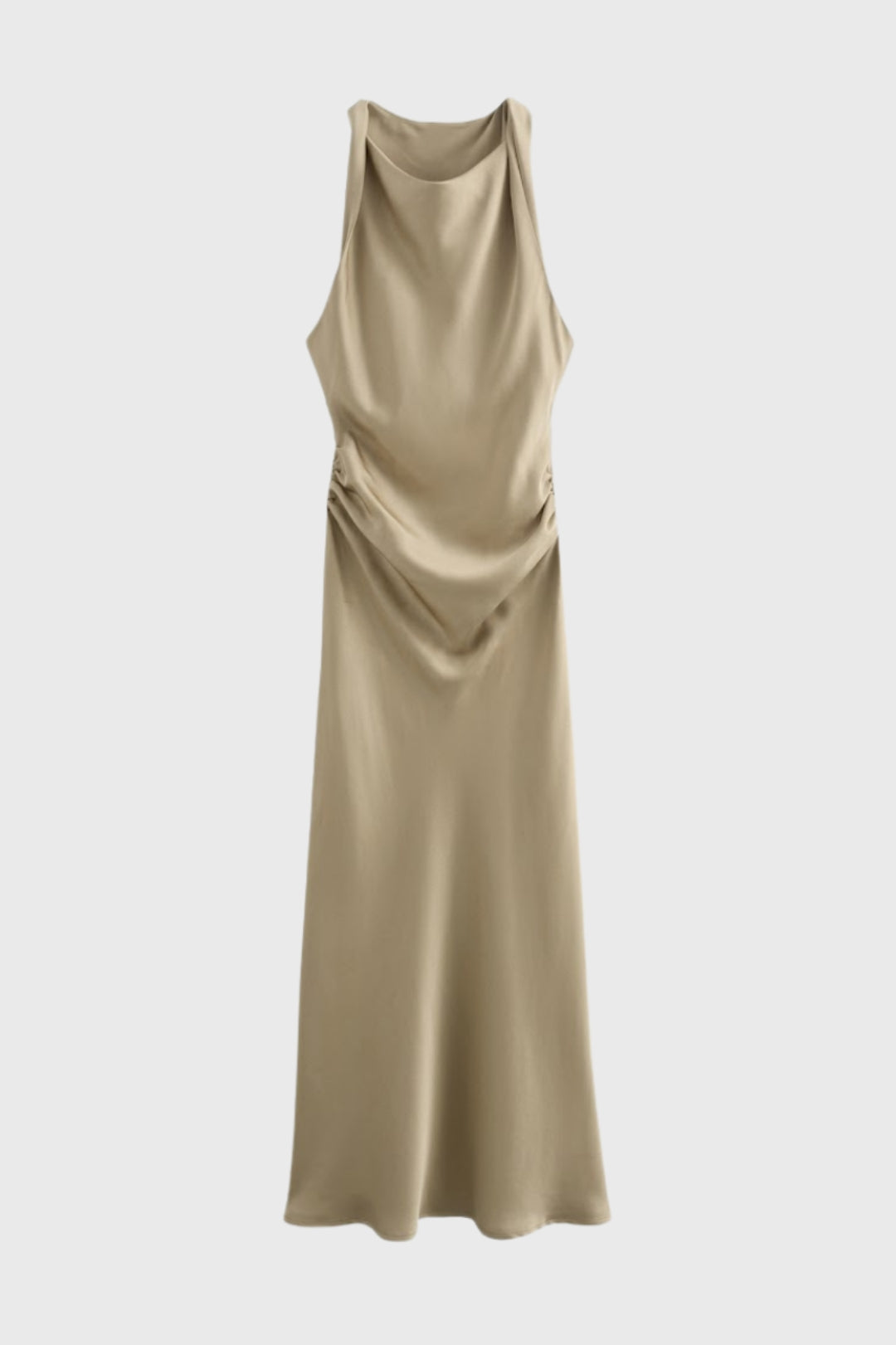 Robe Femme Midi - Brillante Halter Drapé Froncée Sans Manches
