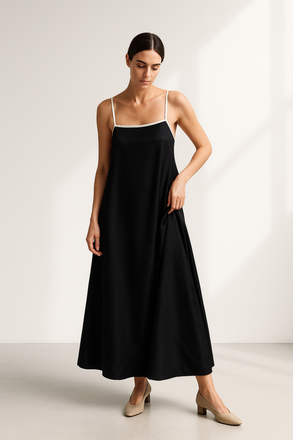 Robe Longue Femme | Bretelles Fines | Tissu Crêpe Glacé Fluide