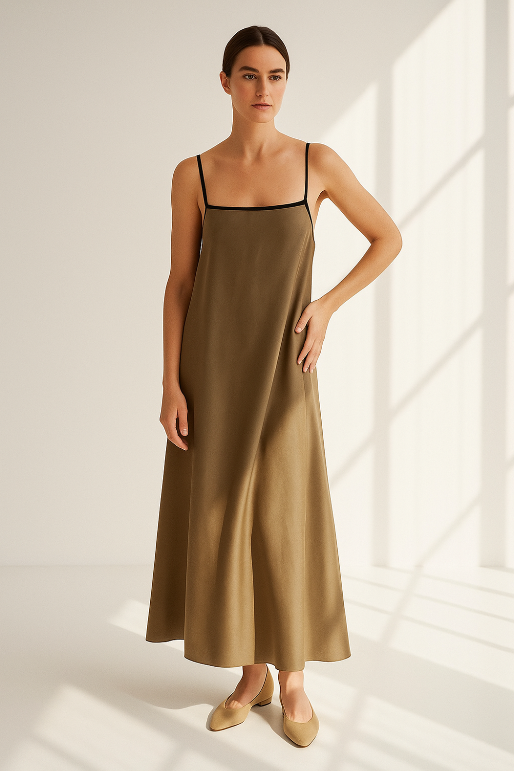Robe Longue Femme | Bretelles Fines | Tissu Crêpe Glacé Fluide