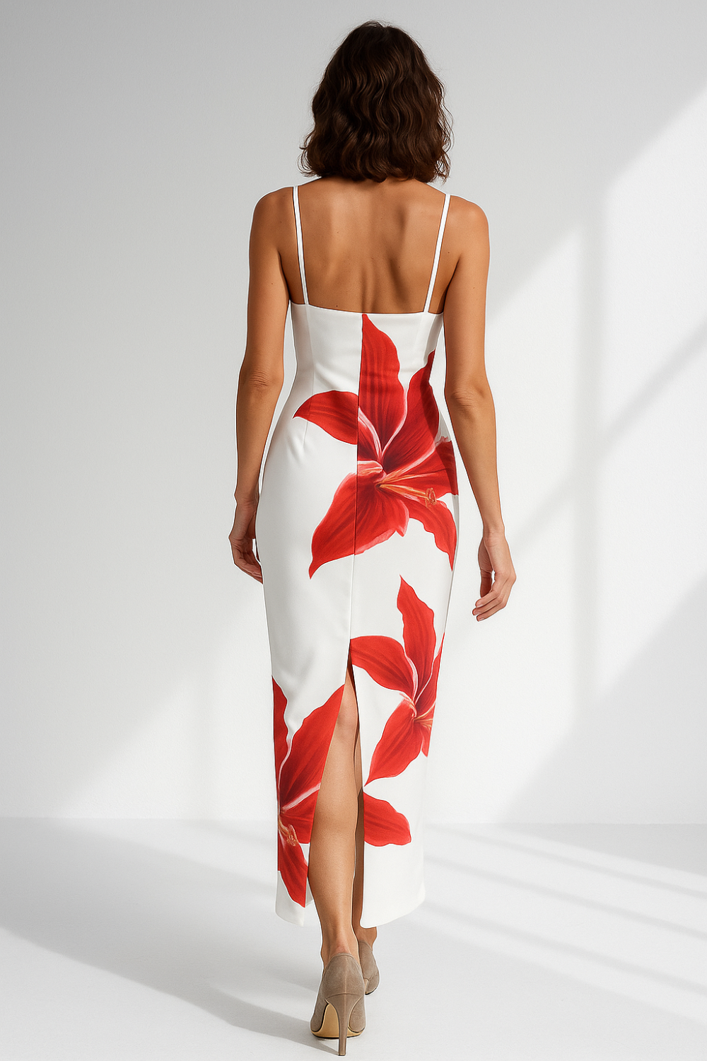 Robe Longue Femme | Imprimé Floral Rouge | Tissu Milk Silk Doux