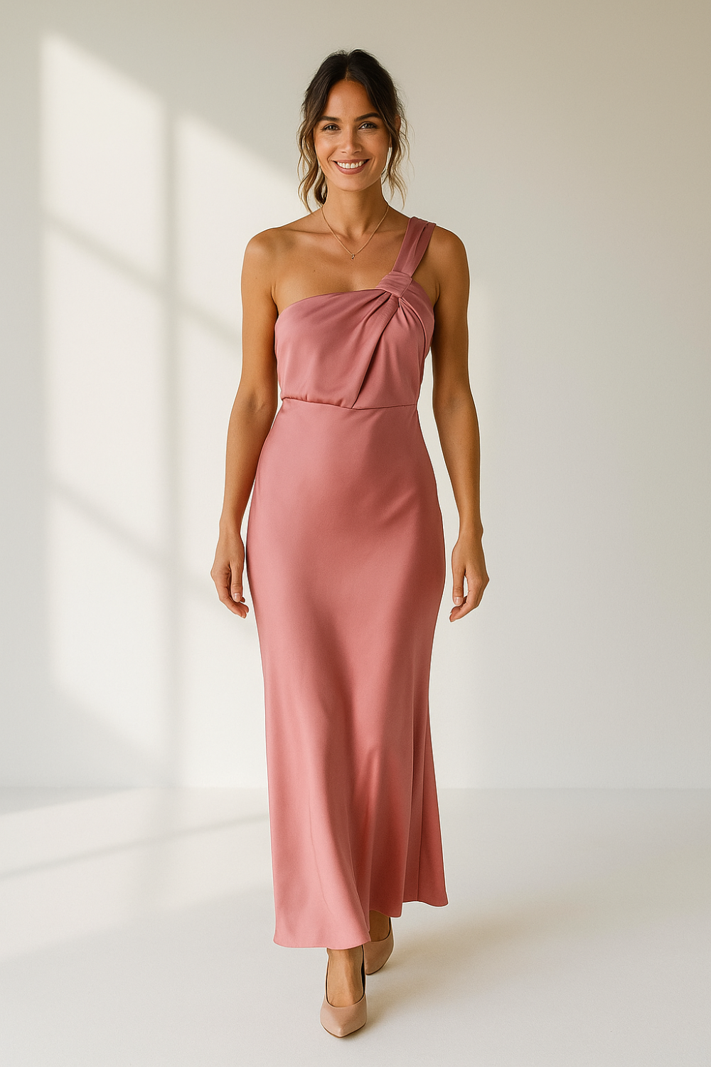 Robe Longue Femme | Épaule Asymétrique | Satin Fluide et Élégant