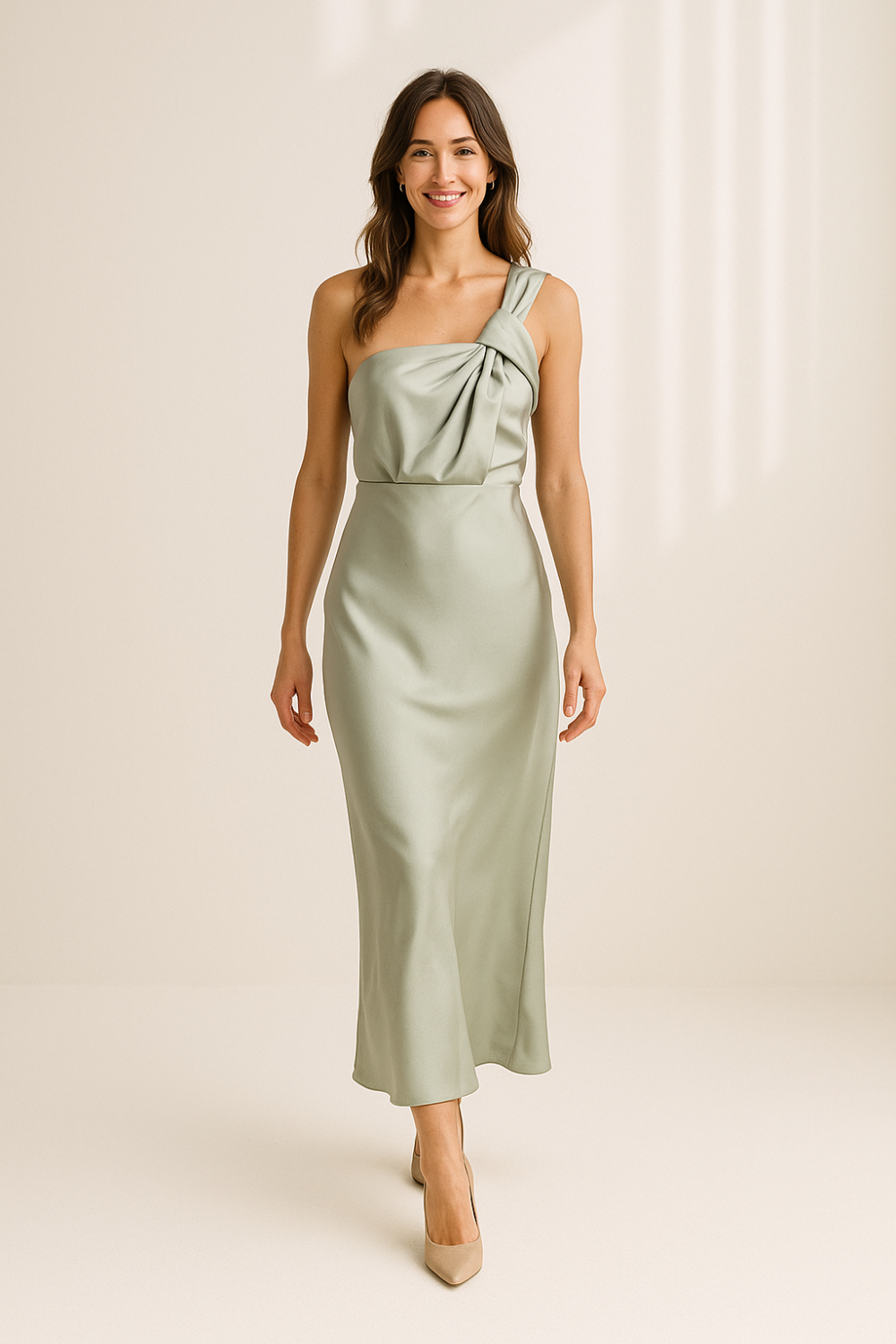 Robe Longue Femme | Épaule Asymétrique | Satin Fluide et Élégant