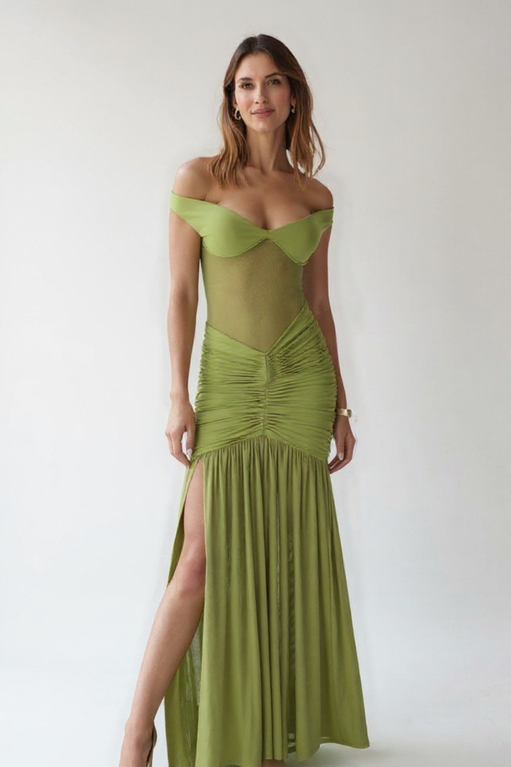 Robe Longue Femme | Épaules Dénudées | Fente Élégante Fluide