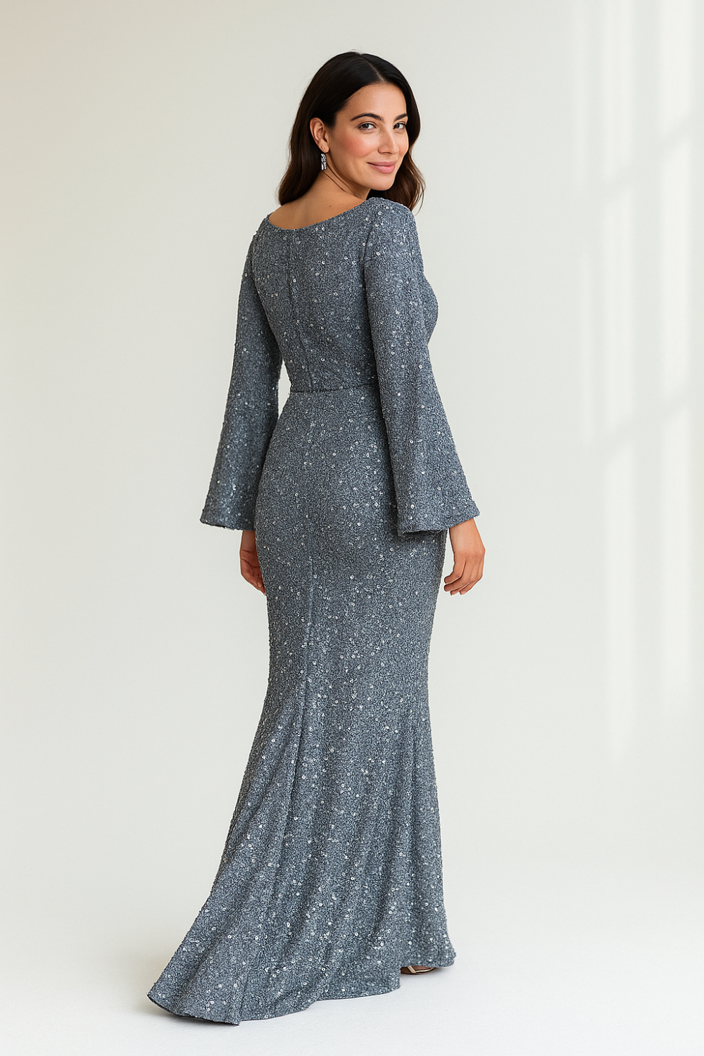 Robe Longue Femme | Manches Évasées | Pailletée et Élégante