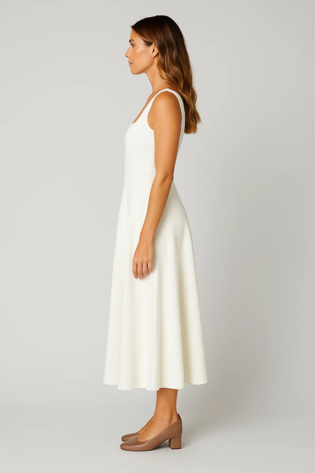 Robe Longue Évasée Sans Manches | Encolure Carrée | Élégance Intemporelle