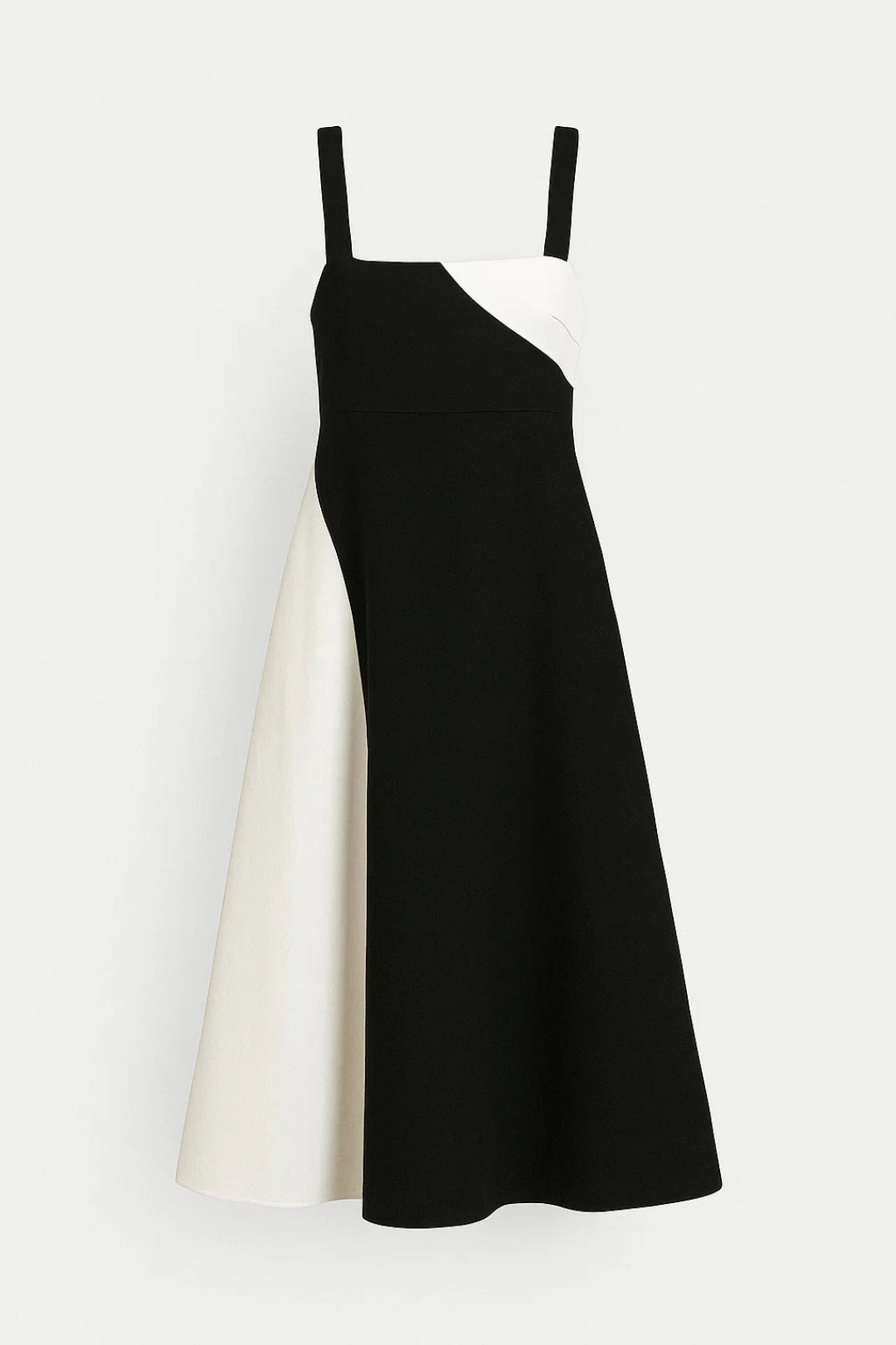 Robe Midi Bicolore | Bretelles Larges | Graphique et Élégante