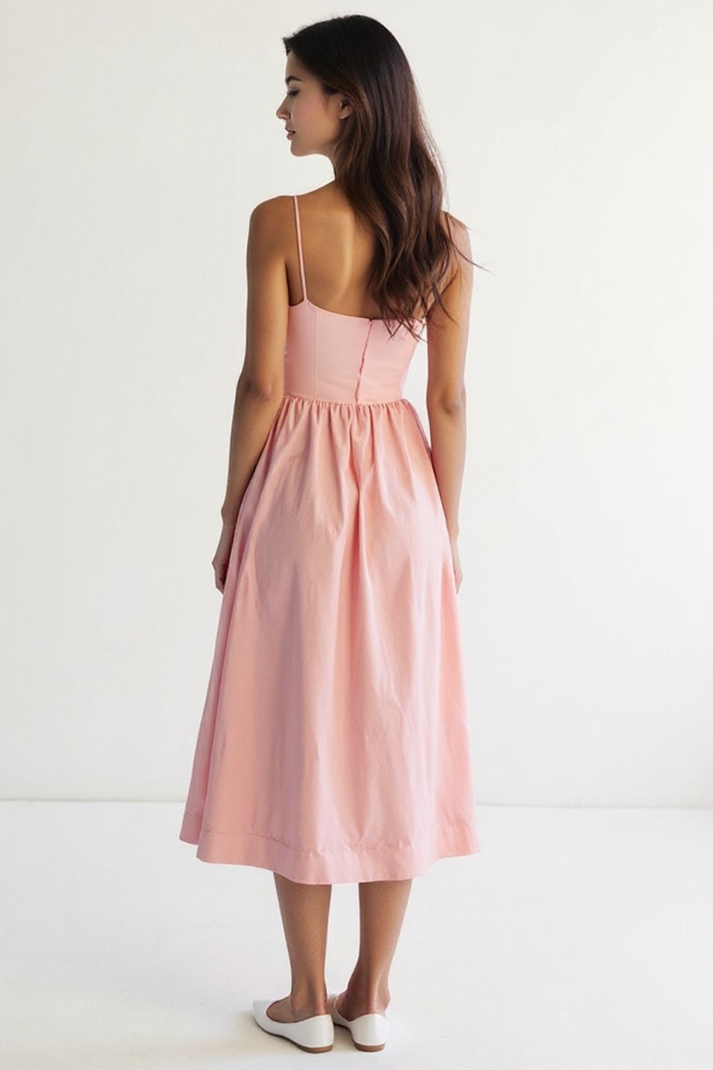 Robe Midi Femme | Bretelles Fines Élégantes | Jupe Évasée Volumineuse