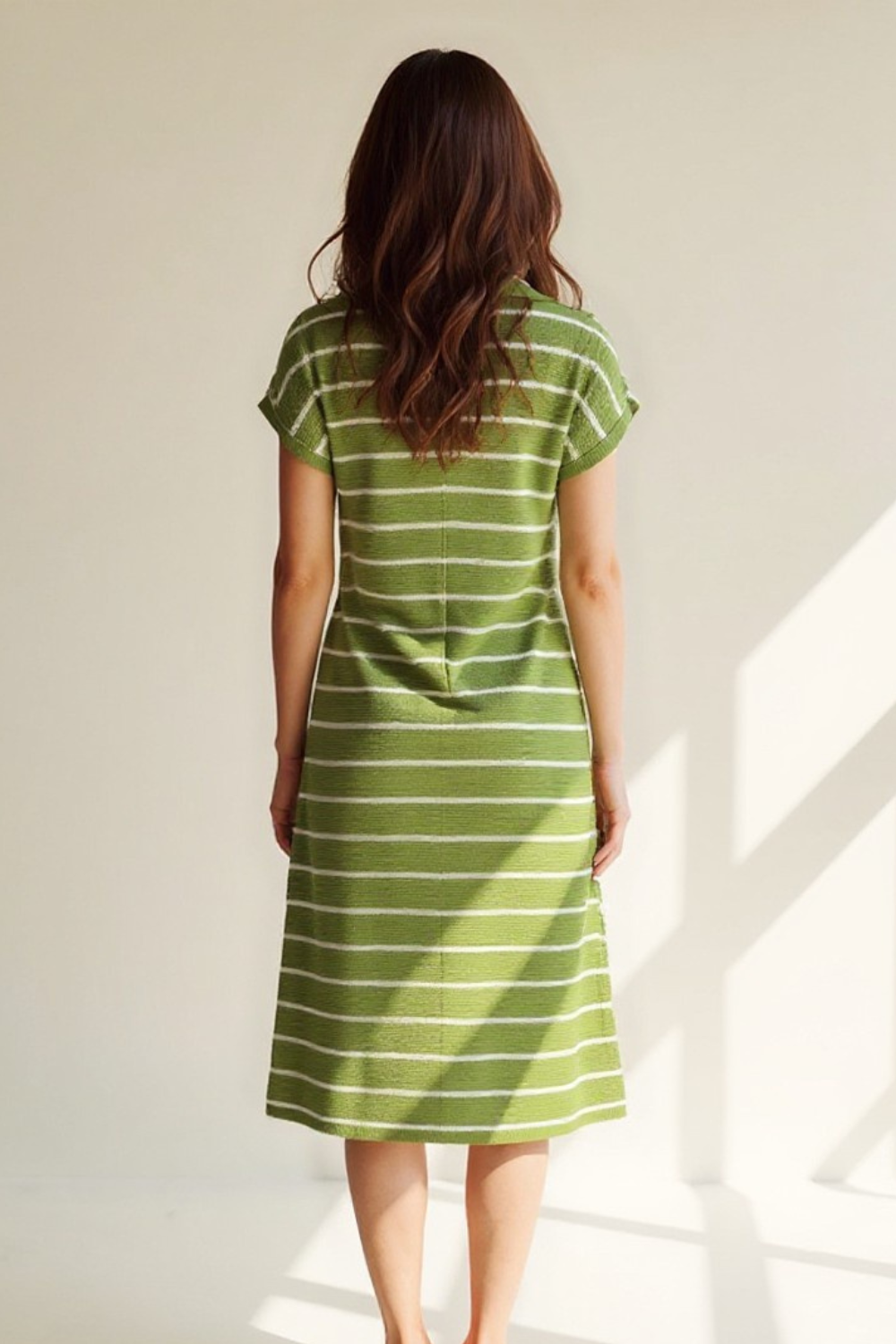 Robe Midi Femme | Maille Rayée Chic | Tissu Soie Rafraîchissante