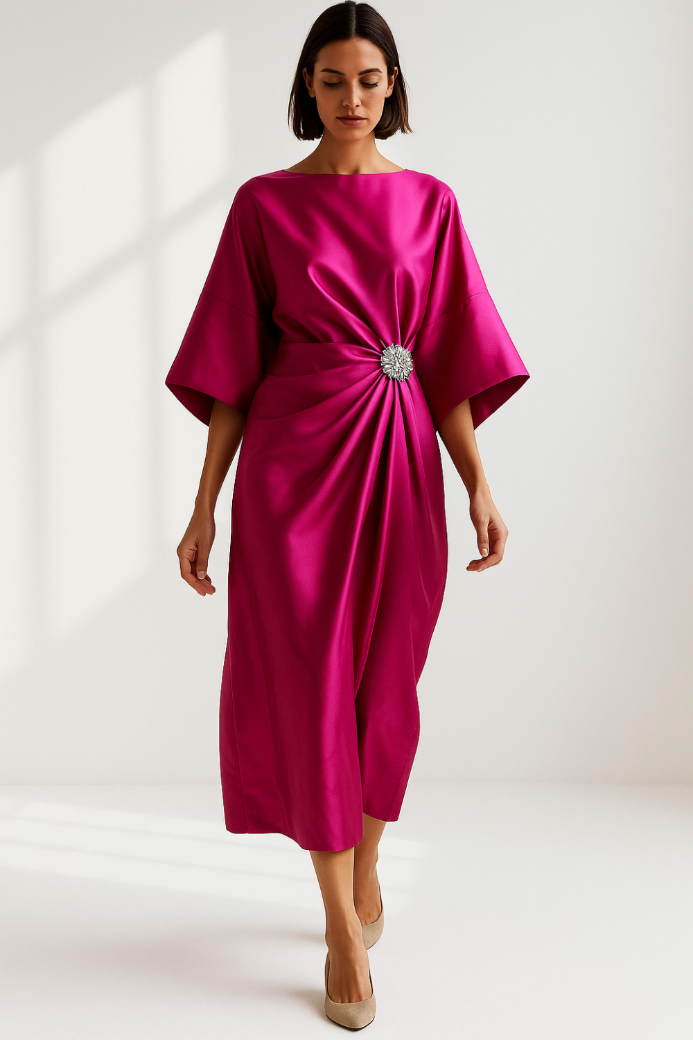 Robe Satinée Femme | Drapé Élégant | Idéale pour Cérémonie ou Soirée