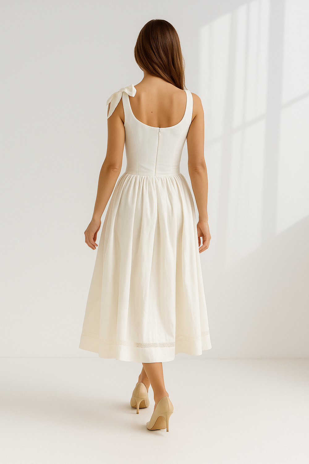 Robe d’Été Femme | Nœuds aux Épaules | Coupe Évasée Élégante