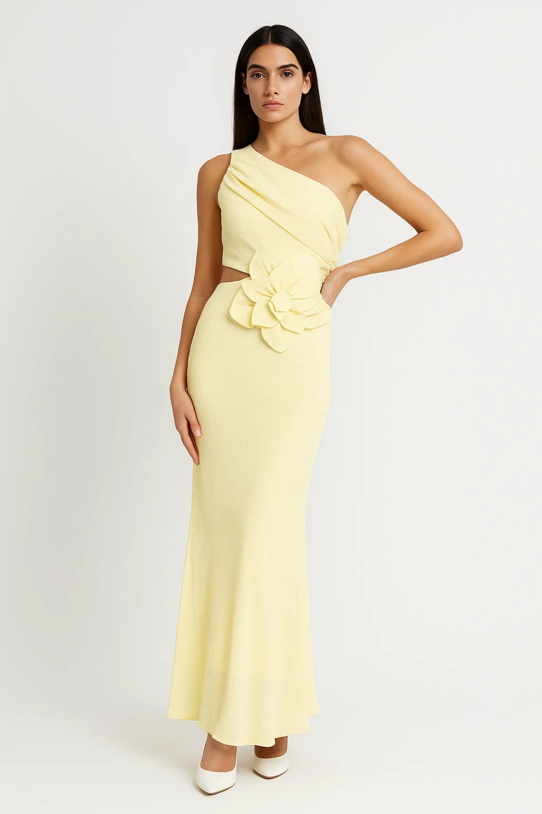 Robe fleurie asymétrique | Robe longue une épaule | Légère et respirante