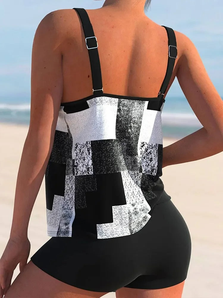 Sabine - Maillot de Bain Femme Deux Pièces Tendance avec Tankini Graphique et Short Gainant