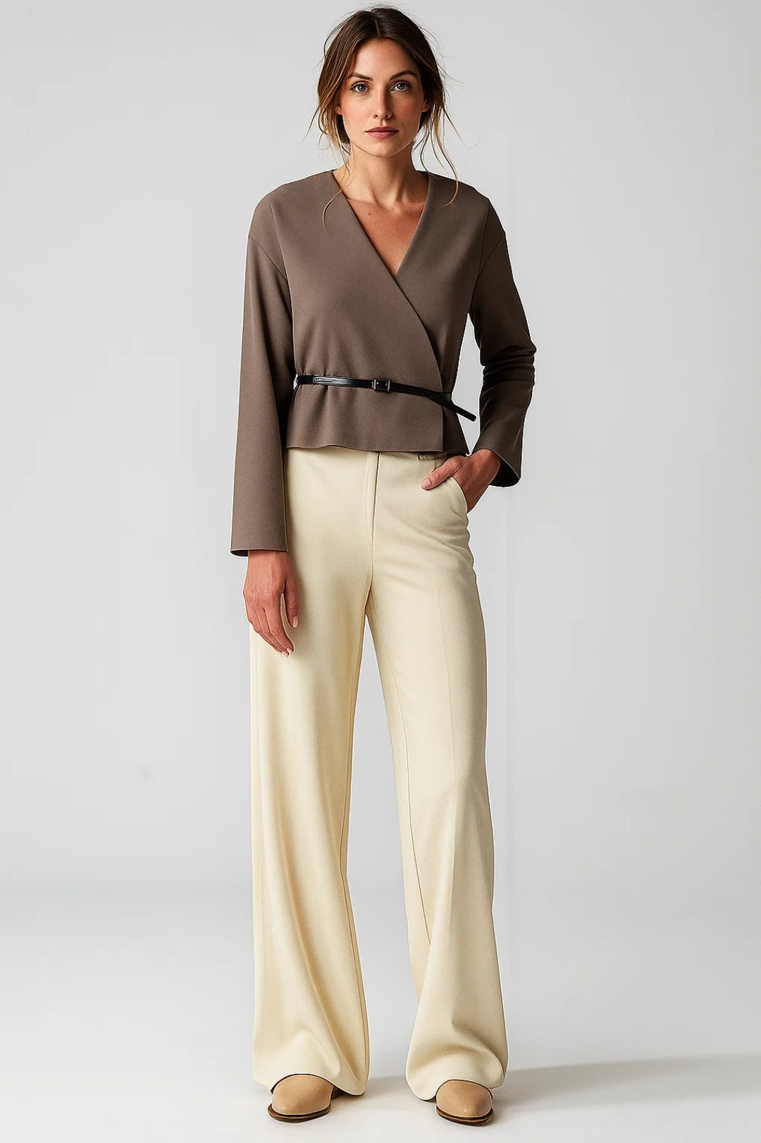 Manteau Croisé Ceinturé | Tissu Épais | Élégant et Structuré