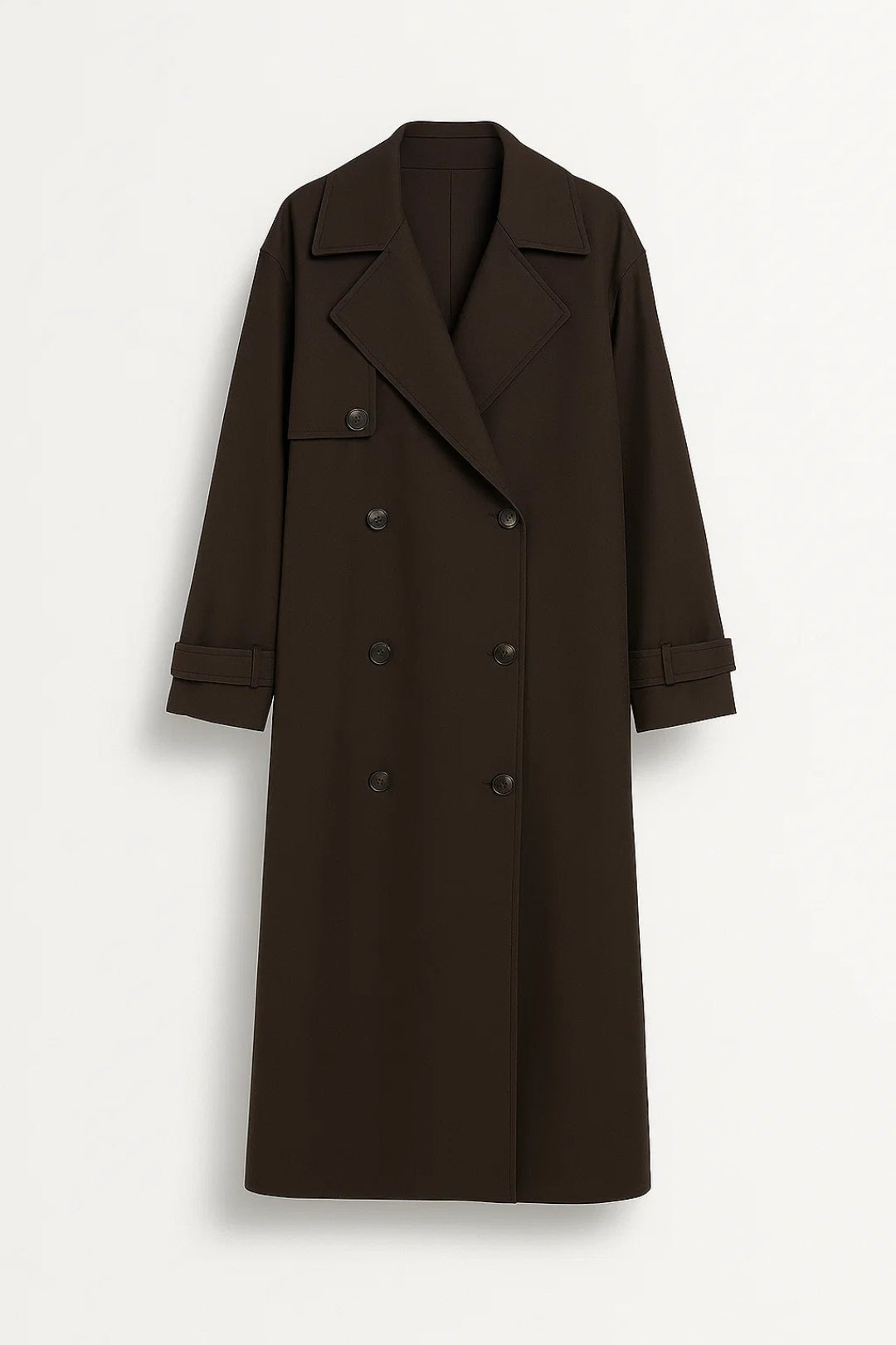 Trench Long Croisé Femme | Tissu Technique Marron Foncé | Élégant et Imperméable