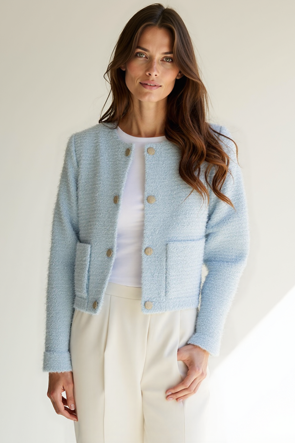 Veste Femme Structurée | Boutons Dorés | Tissu Texturé Chic