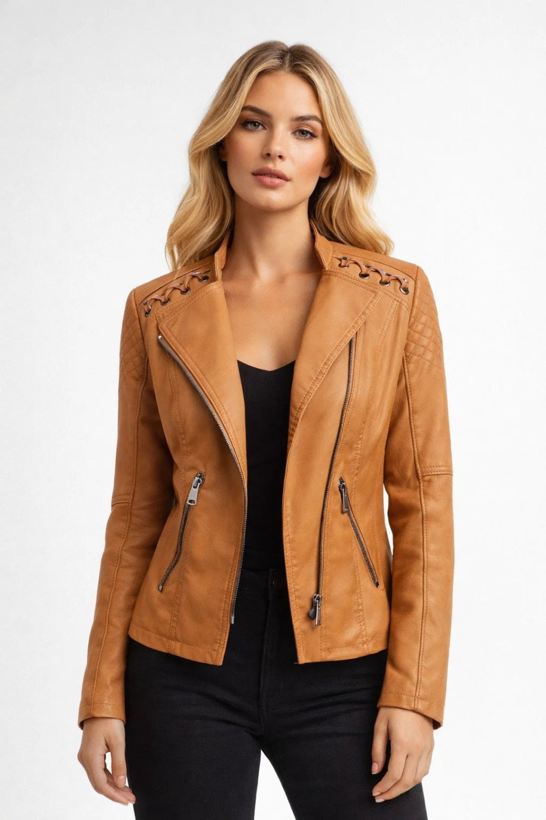 Veste Femme - Biker Style Zippé avec Col Asymétrique | Casual