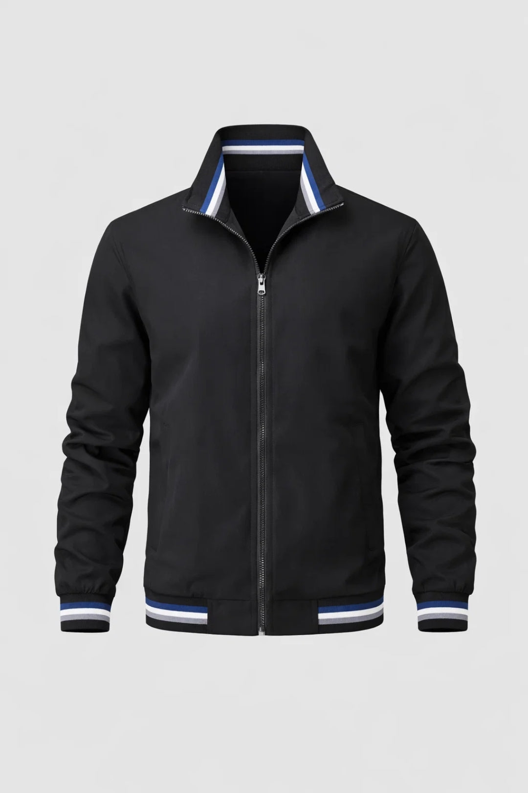 Bomber Homme - Col Montant Bords Rayés Contrastés Zip | Casual