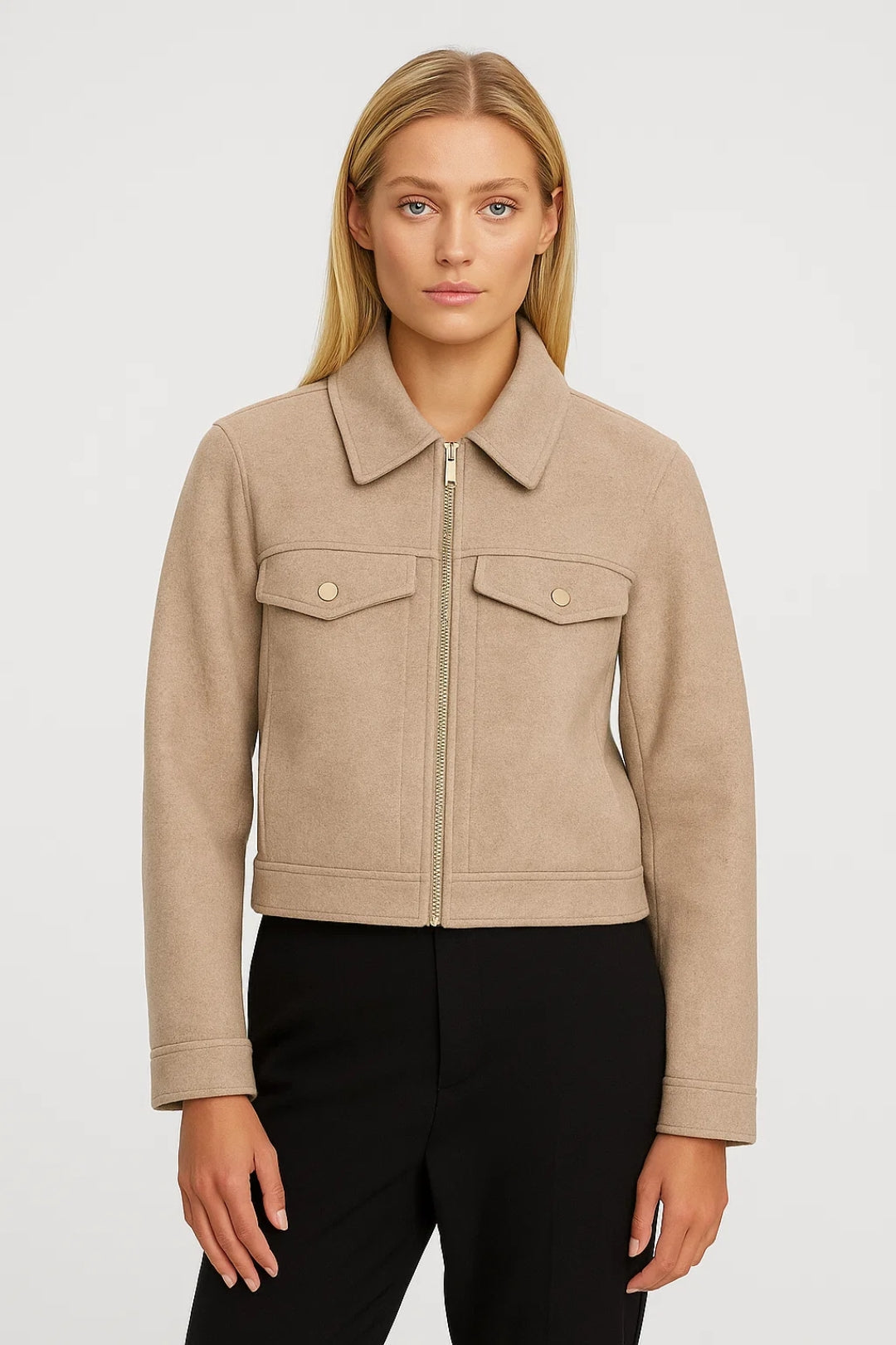 Veste courte Automne | Blouson zippé à poches pression | Élégant et structuré