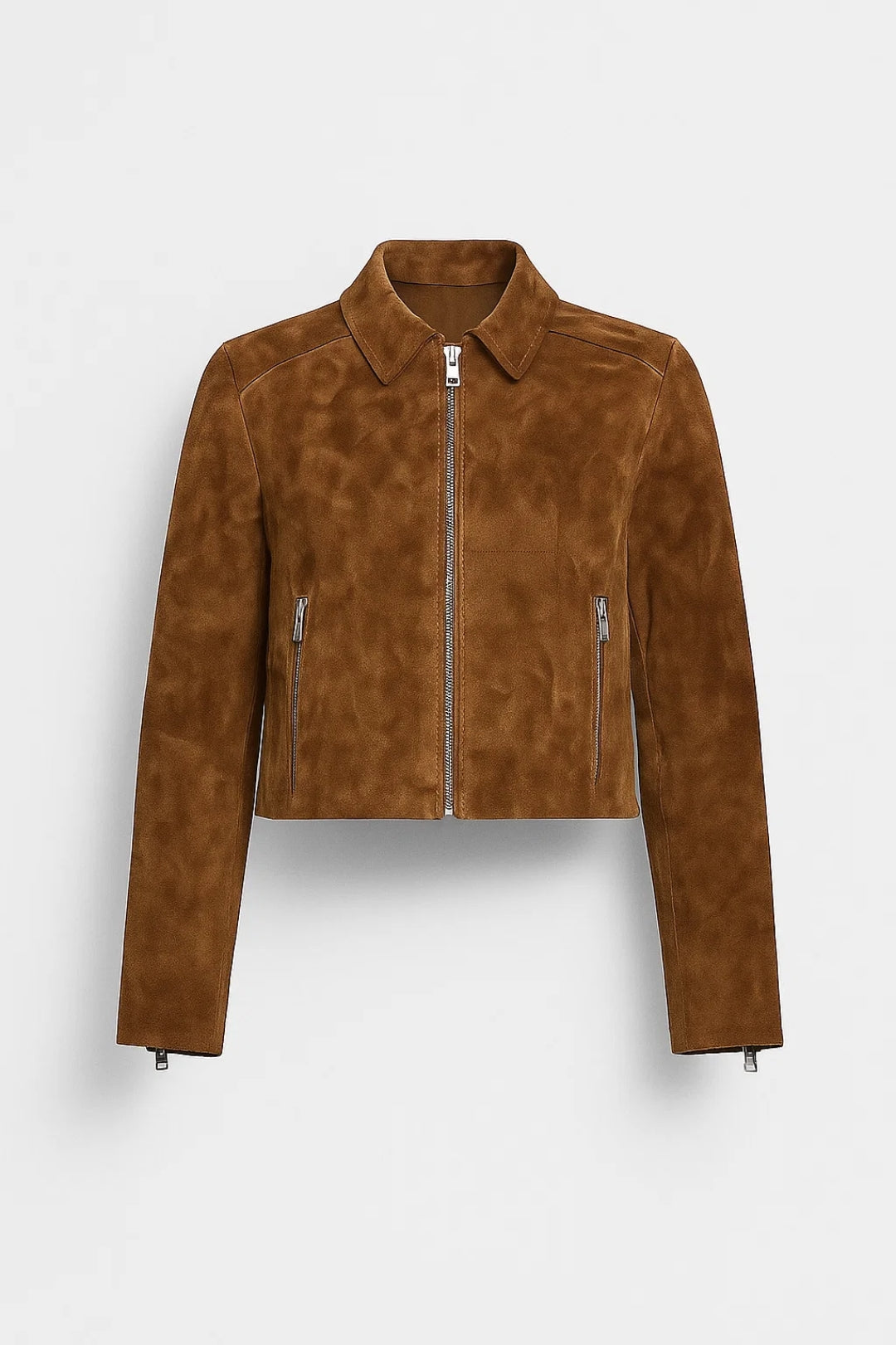 Veste courte en similicuir façon daim | Zip frontal | Style minimal