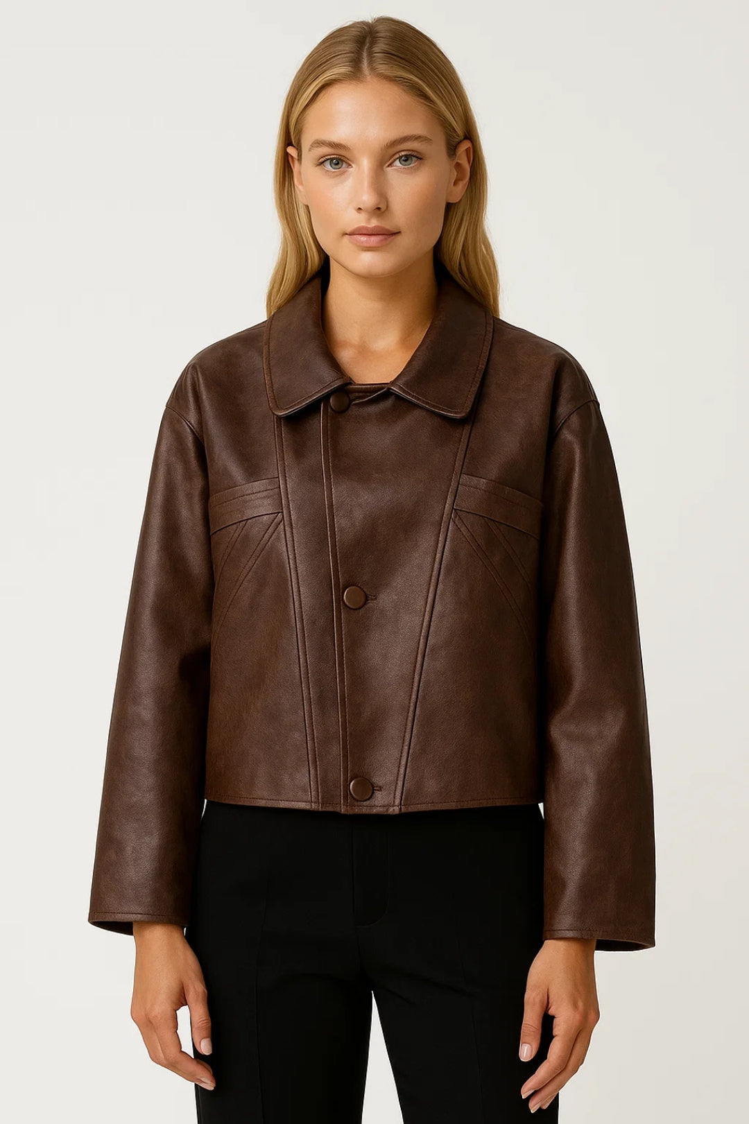 Veste courte unie | Blouson boutonné pour femme | Style structuré et moderne