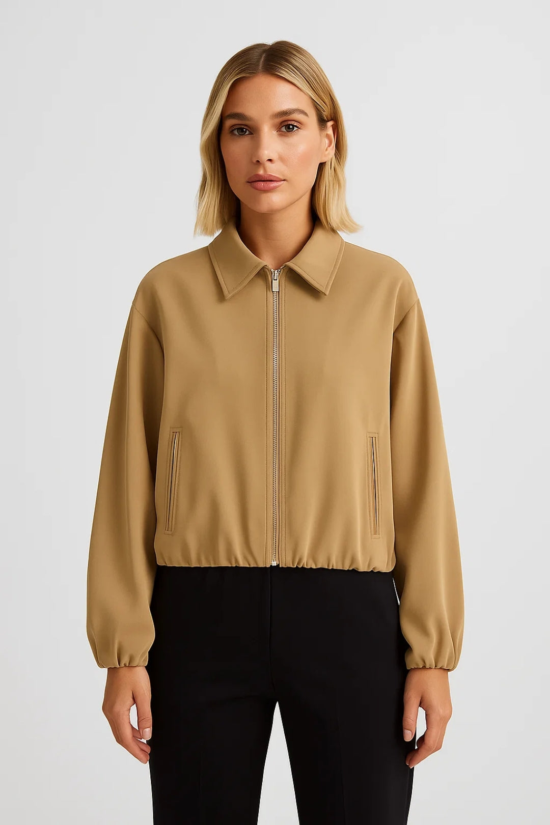 Veste mi-saison Minimaliste | Blouson zippé à taille élastique | Léger et polyvalent