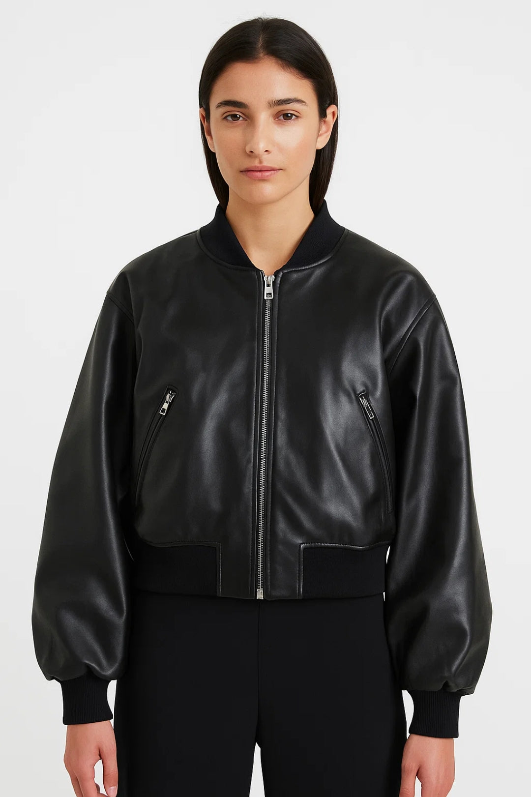 Blouson Bomber en Similicuir | Noir | Idéal pour l’Automne