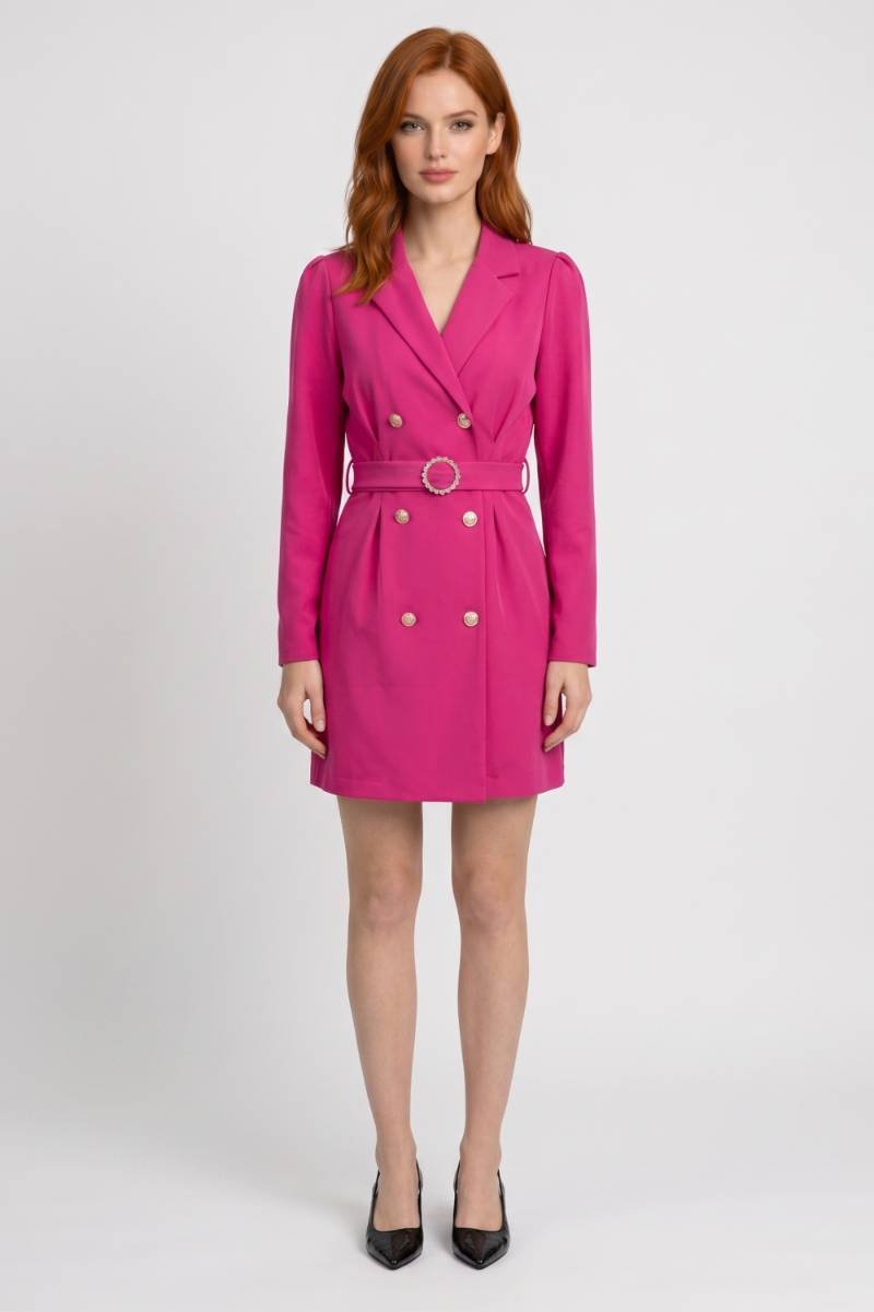 Blazer-Robe Femme - Double Boutonnage Ceinture Ornée | Tendance — Rose Vif
