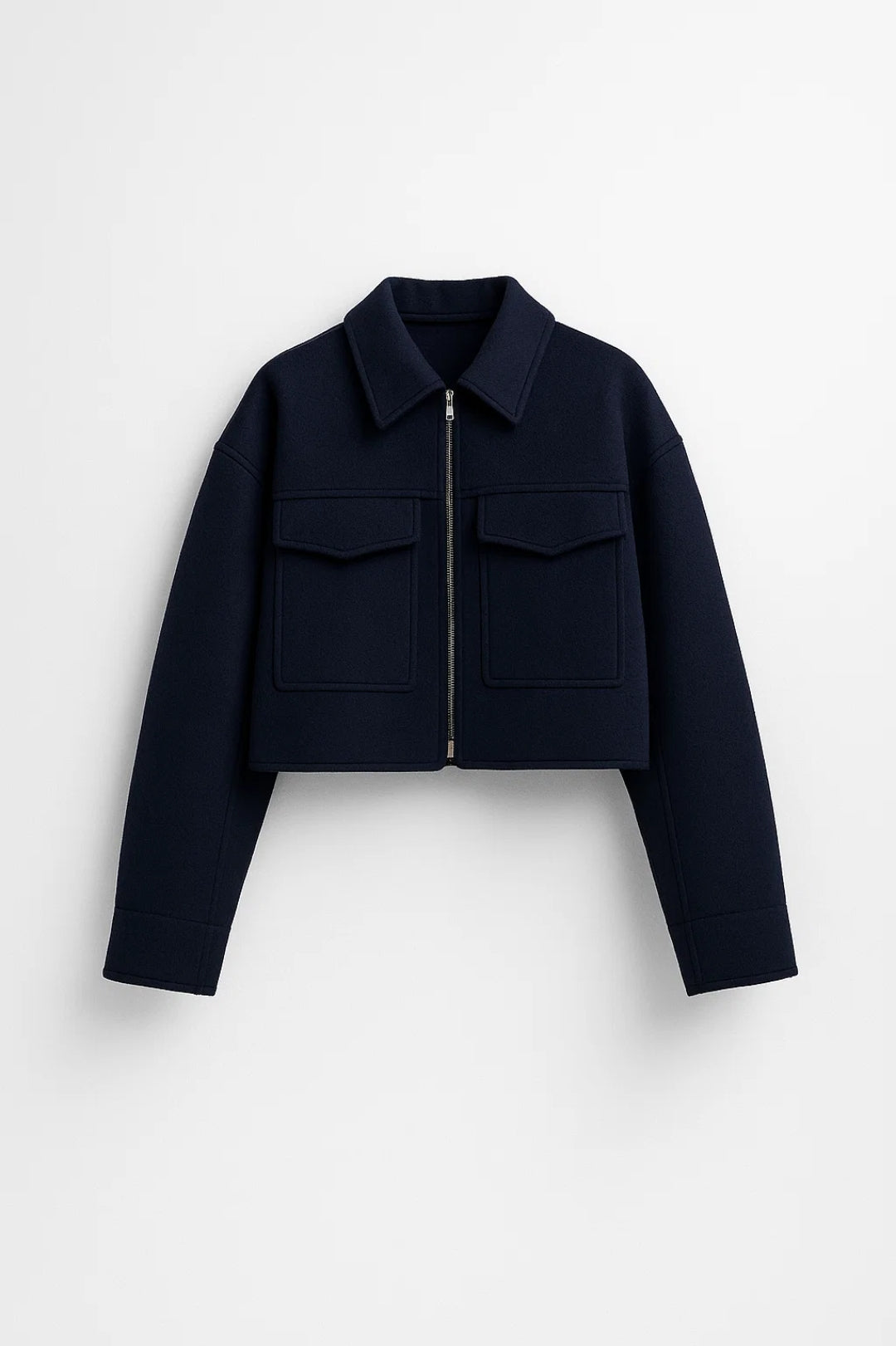 Manteau Court en Laine | Bleu Marine | Style Structuré et Moderne