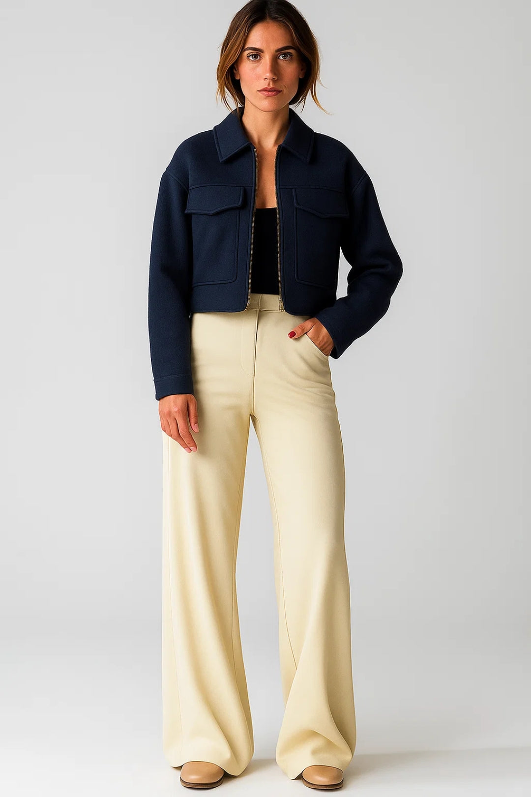 Manteau Court en Laine | Bleu Marine | Style Structuré et Moderne