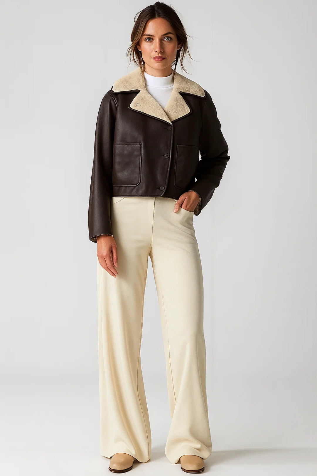 Manteau Court en Similicuir avec Col en Fausse Fourrure | Chaleureux et Élégant