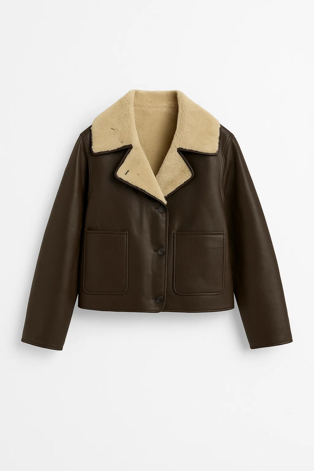 Manteau Court en Similicuir avec Col en Fausse Fourrure | Chaleureux et Élégant