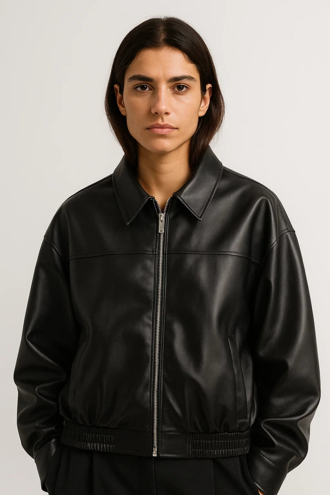 Blouson en Similicuir | Coupe Décontractée | Disponible en Noir et Chocolat