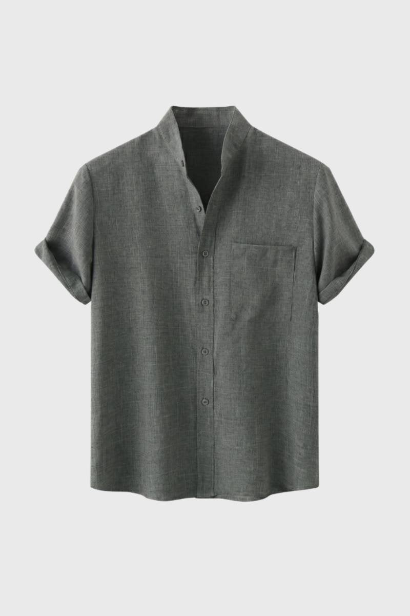 Chemise Homme - Manches Courtes Col Mao avec Poche | Décontracté — Kaki
