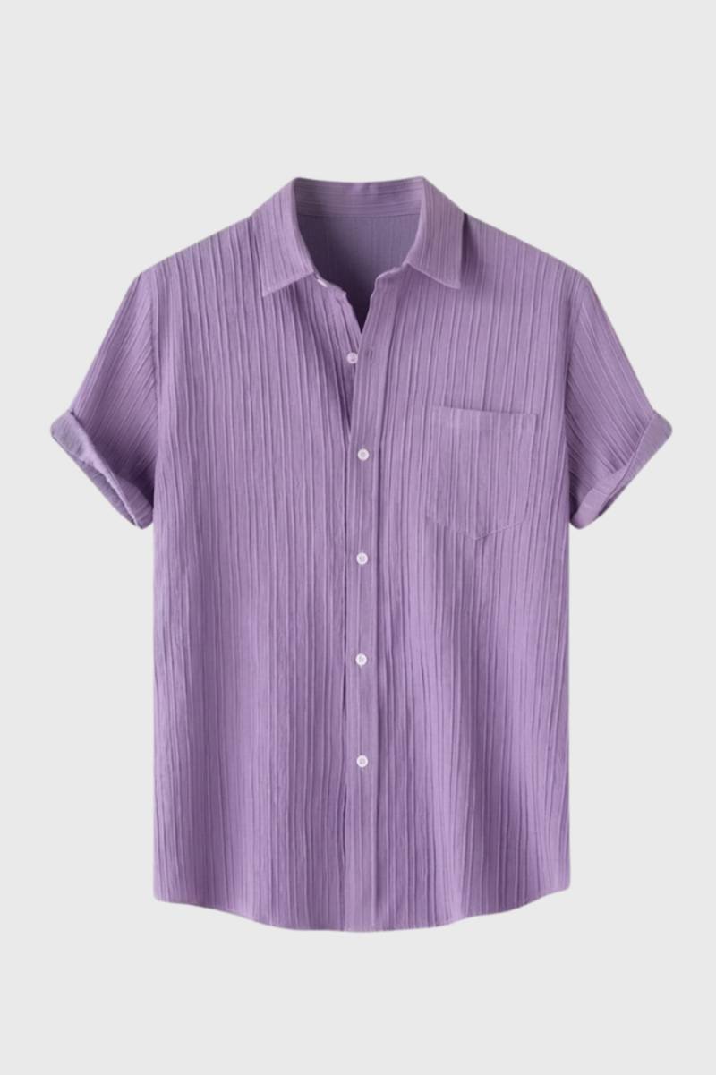Chemise Homme - Rayée Texturée Manches Courtes | Décontracté - Violet Rayé