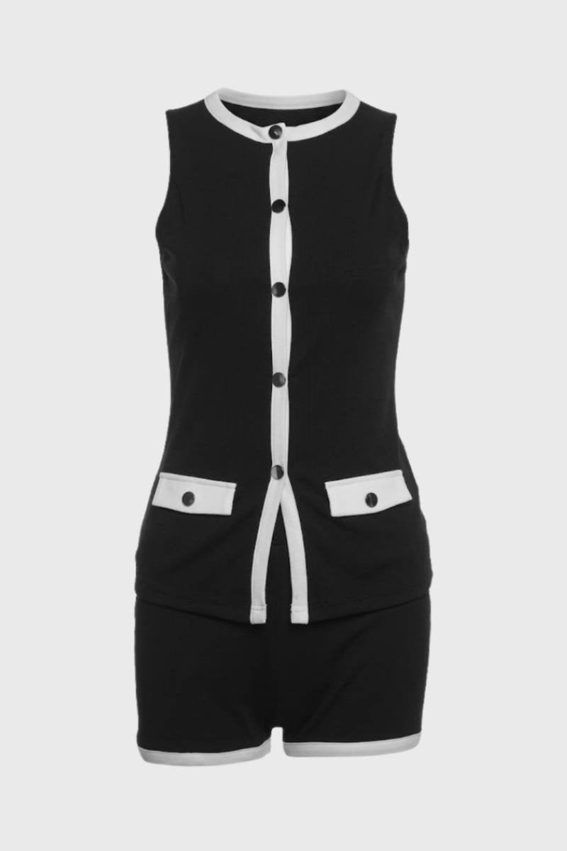 Ensemble Femme - Débardeur Boutonné avec Bermuda | Chic — Noir