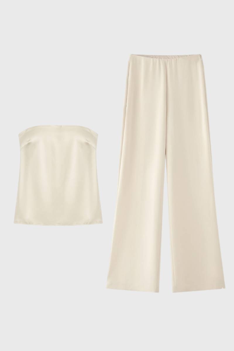 Ensemble Femme - Pois à Bustier avec Pantalon Large | Élégant — Crème