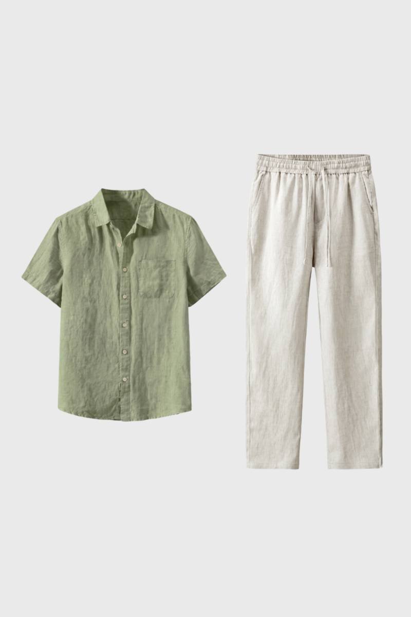 Ensemble Homme - Chemise Manches Courtes et Pantalon Cordon | Été — Vert
